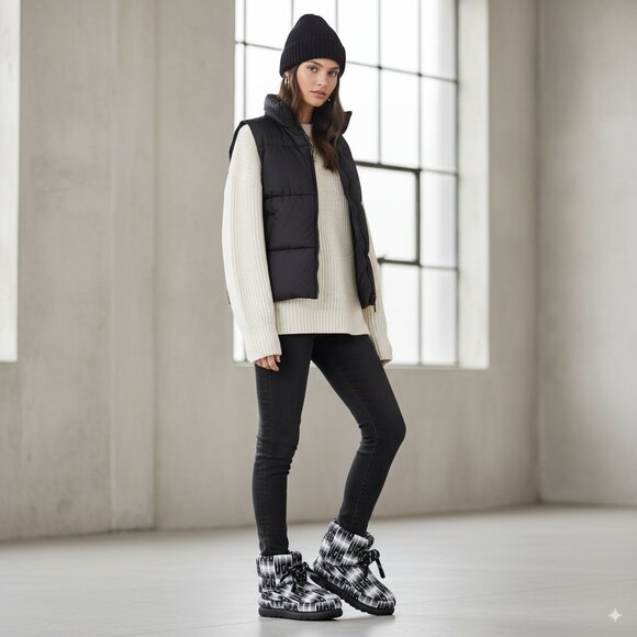 NIB UGG Women's Classic Maxi Wavelength Short Black & White Water Repellency - Picture 1 of 7